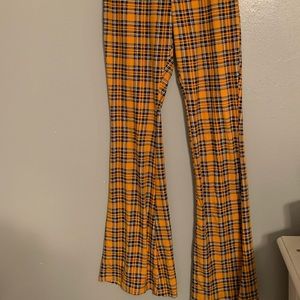 Mustard Yellow Plaid Flare Pants